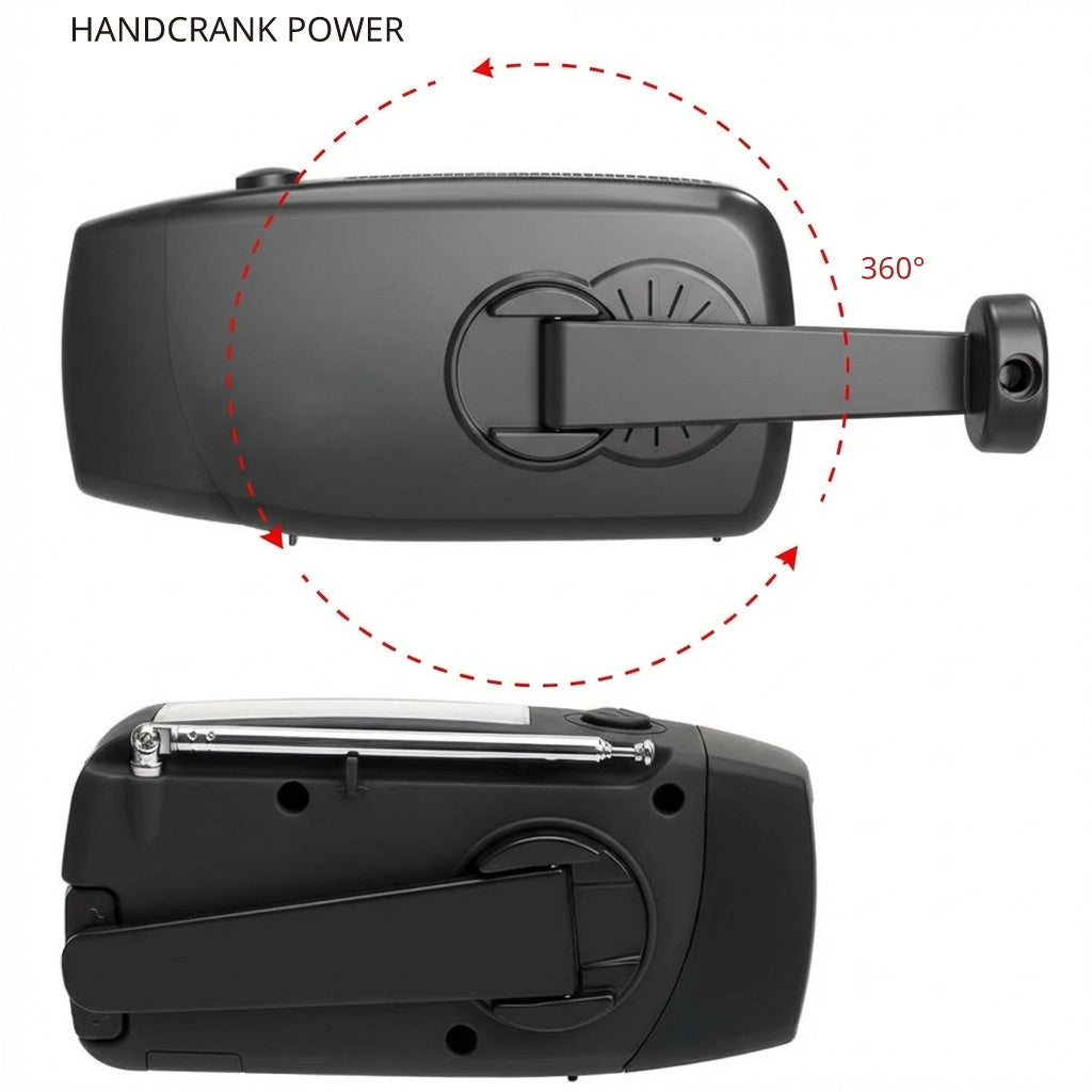 Starterversie Noodradio AM/FM – Compact 2.000mAh Powerbank– Solar, Dynamo & LED-zaklamp