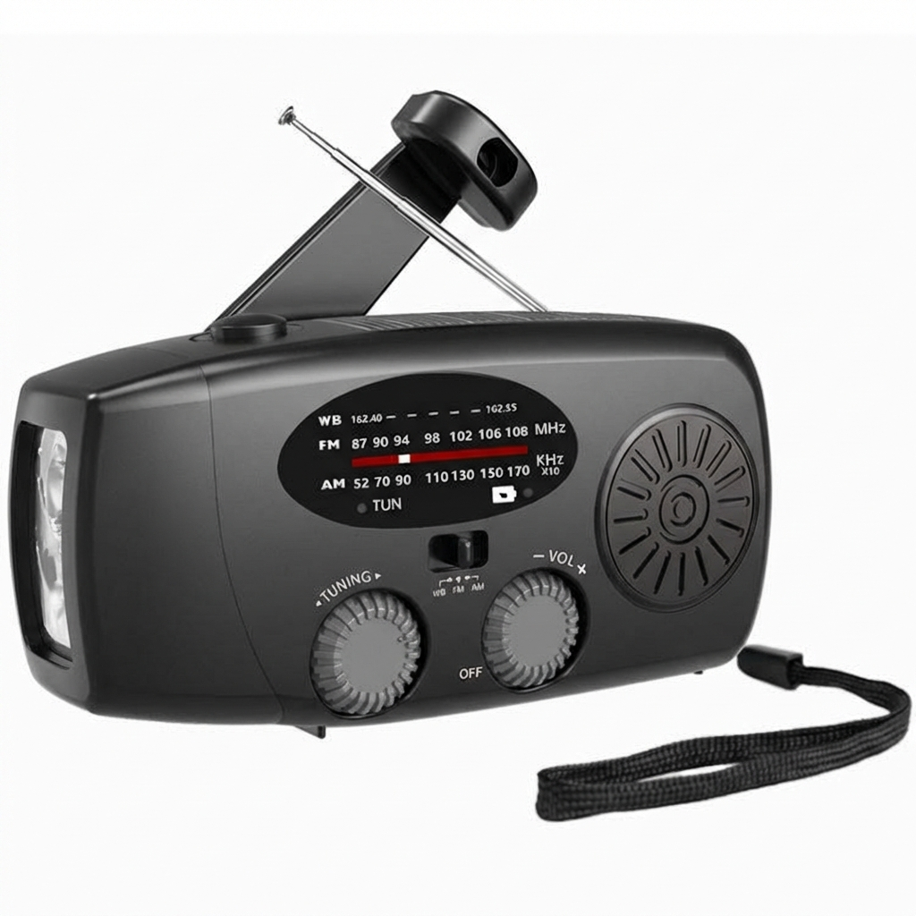 Starterversie Noodradio AM/FM – Compact 2.000mAh Powerbank– Solar, Dynamo & LED-zaklamp