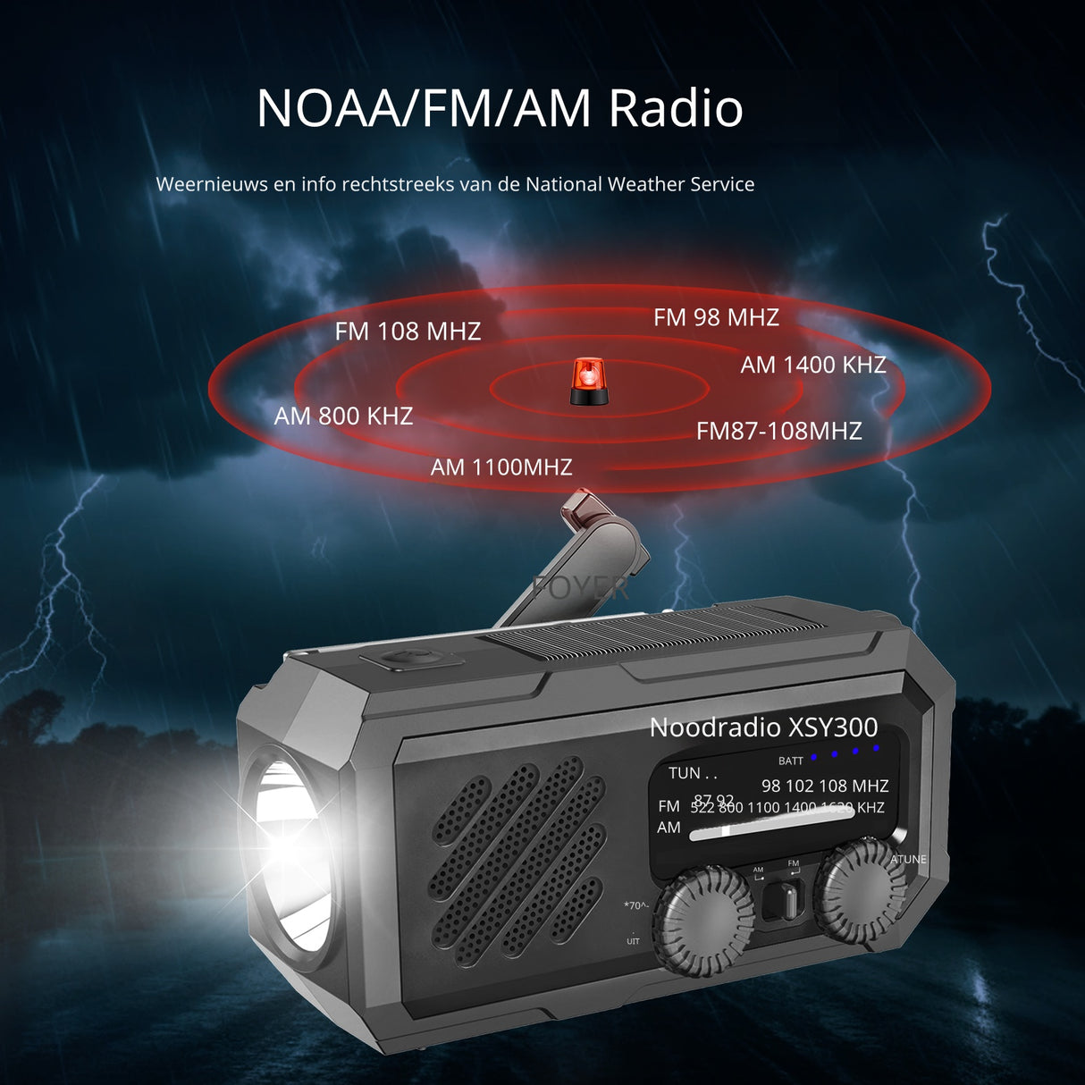 Noodradio XSY300 AM/FM & LED-zaklamp - 2.000mAh Powerbank – Solar & Opwindbaar