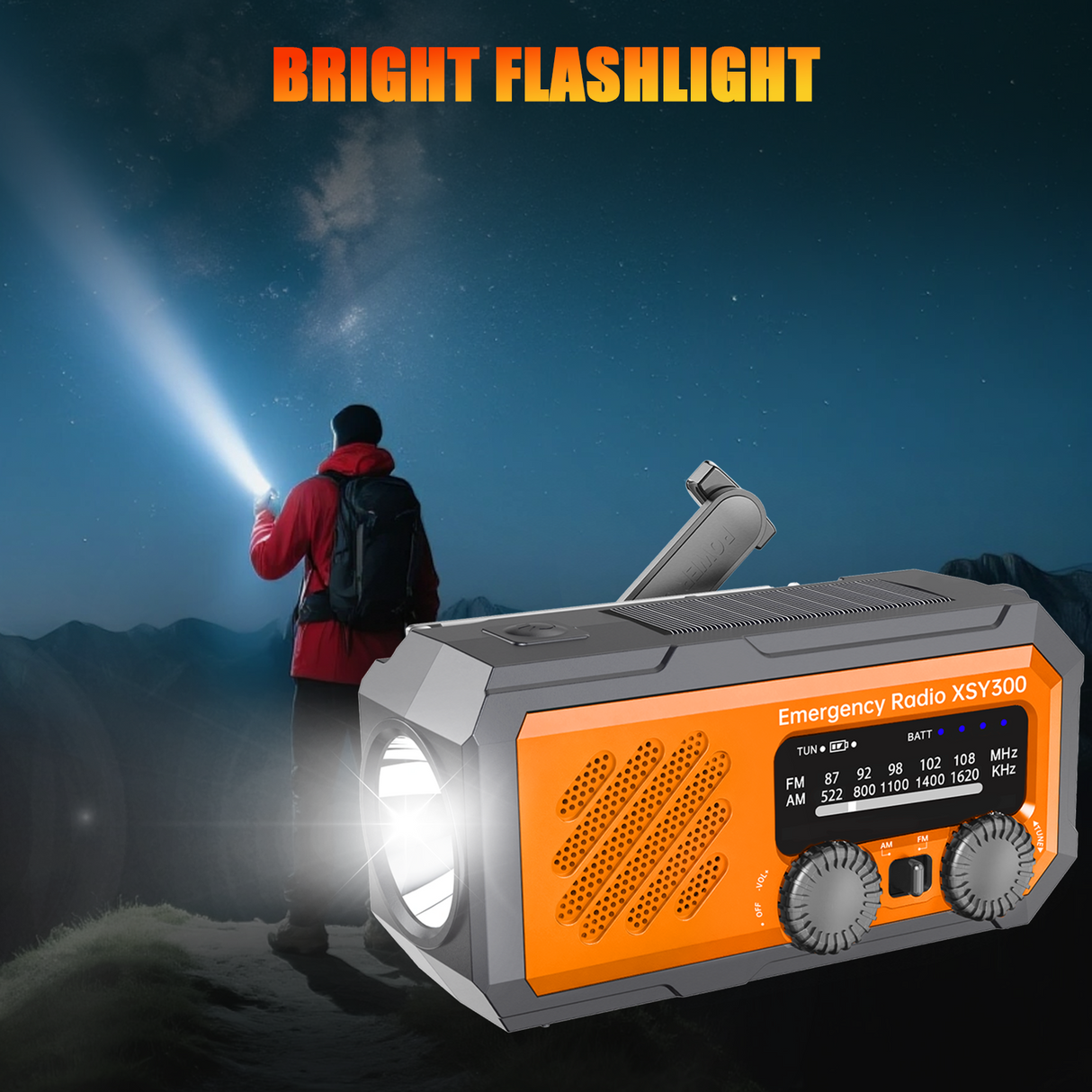 Noodradio XSY300 AM/FM & LED-zaklamp - 2.000mAh Powerbank – Solar & Opwindbaar