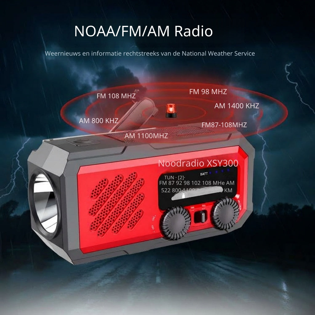 Noodradio XSY300 AM/FM & LED-zaklamp - 2.000mAh Powerbank – Solar & Opwindbaar