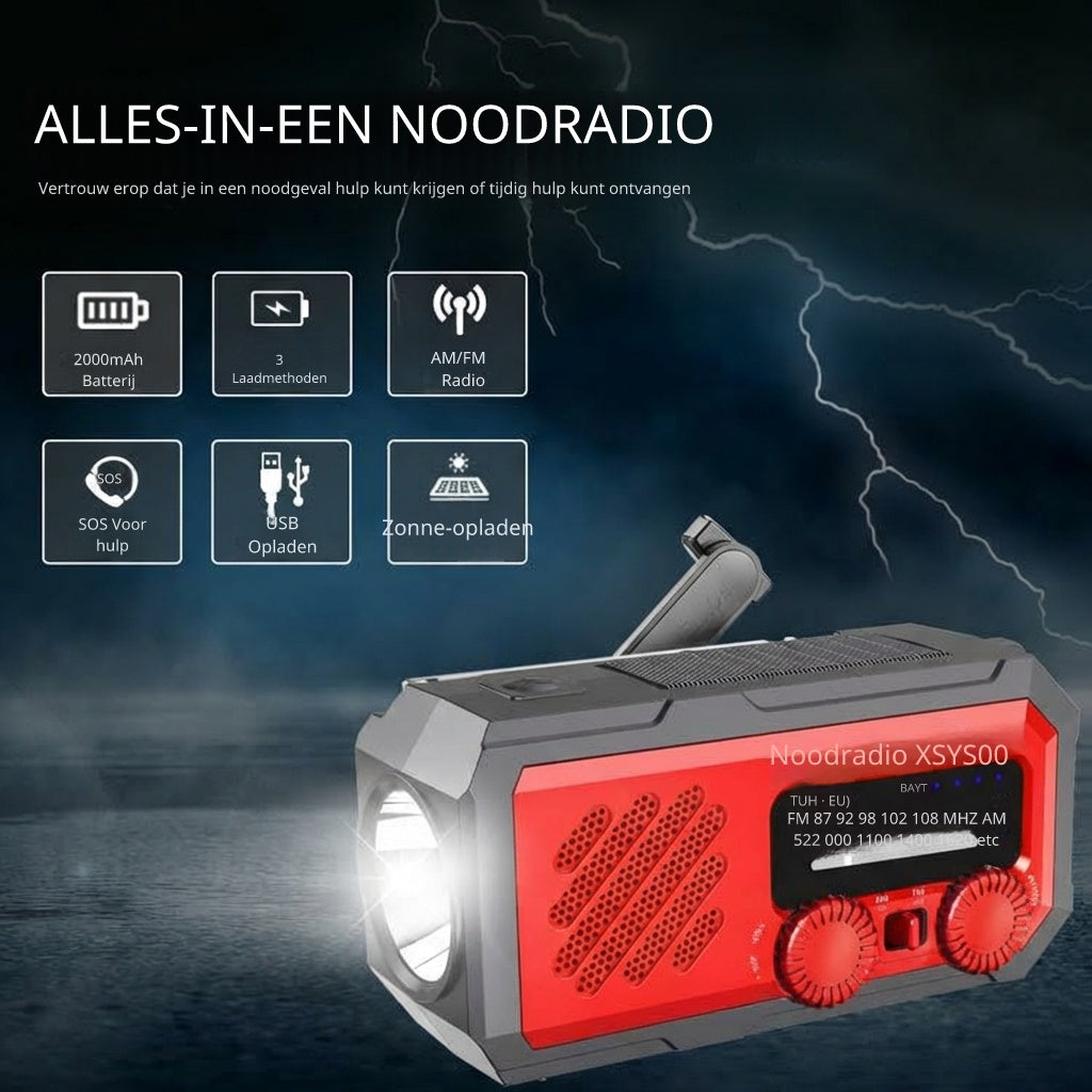 Noodradio XSY300 AM/FM & LED-zaklamp - 2.000mAh Powerbank – Solar & Opwindbaar