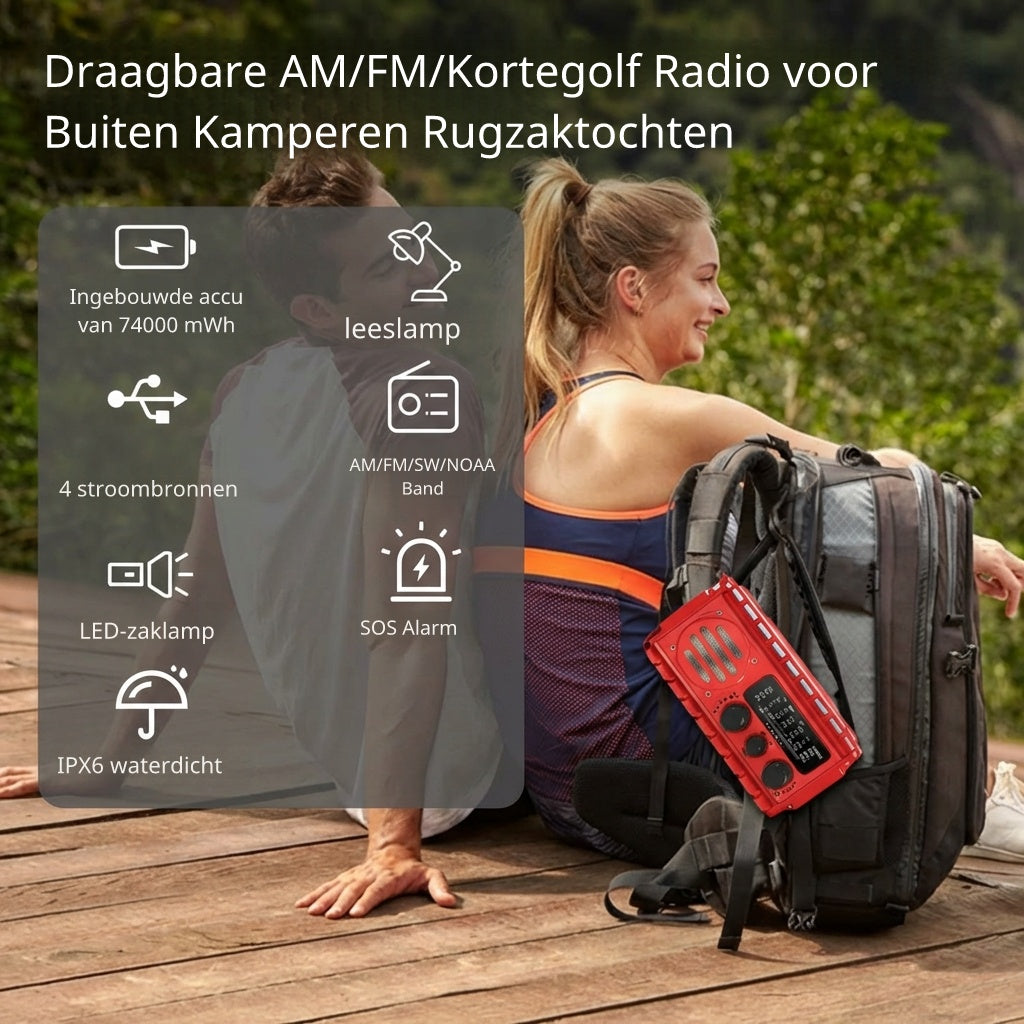 Noodradio XSY300 AM/FM & LED-zaklamp - 2.000mAh Powerbank – Solar & Opwindbaar