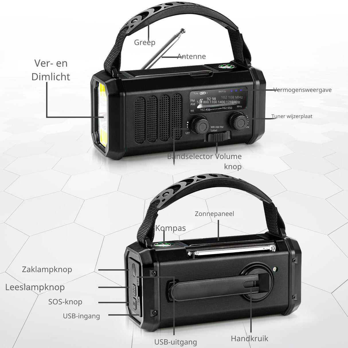 Noodradio XSY330 AM/FM – 10.000mAh Powerbank – Solar & Dynamo – IPX6 & LED-zaklamp
