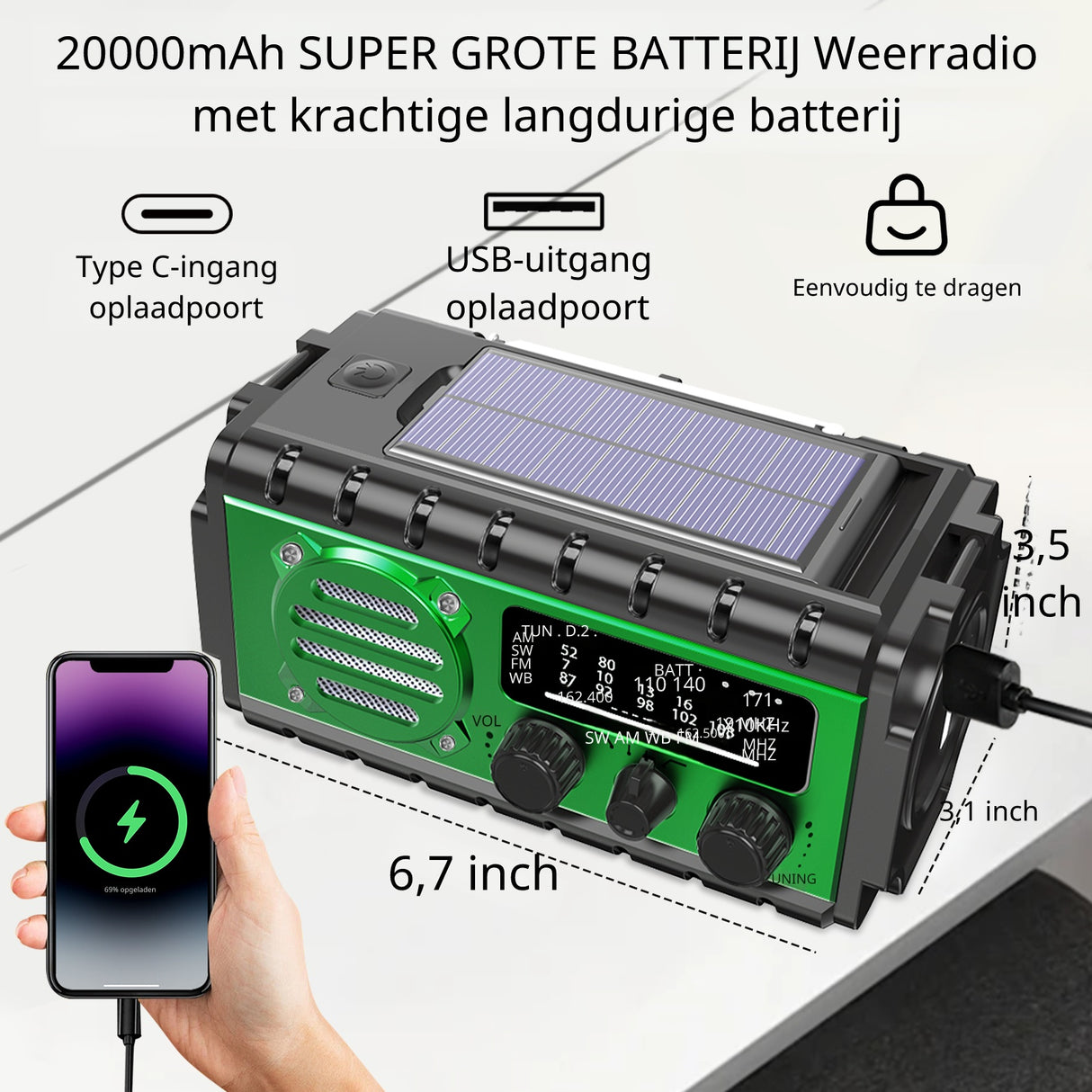 Noodradio XSY350 AM/FM/SW – 20.000mAh Powerbank – Solar, Dynamo, IPX6 & LED-zaklamp