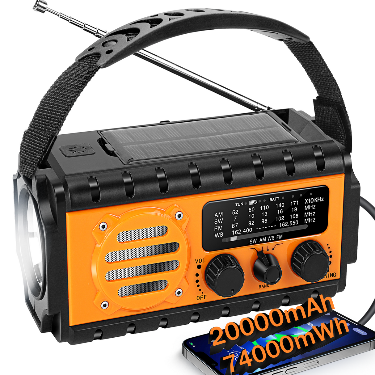 Noodradio XSY350 AM/FM/SW – 20.000mAh Powerbank – Solar, Dynamo, IPX6 & LED-zaklamp