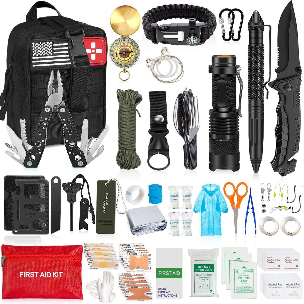 RezReady Noodpakket 4-in-1: 203-delig Overlevingsset (Zwart), Noodradio, Waterfilter & Campingkachel