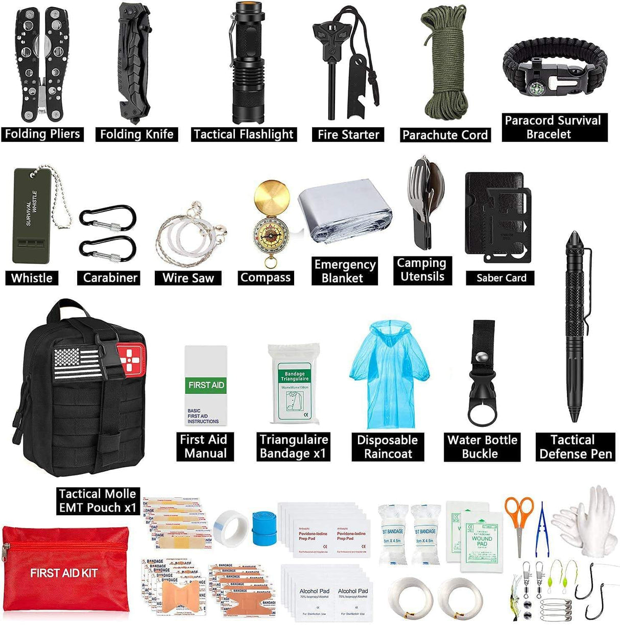 RezReady Noodpakket 4-in-1: 203-delig Overlevingsset (Khaki), Noodradio, Waterfilter & Campingkachel