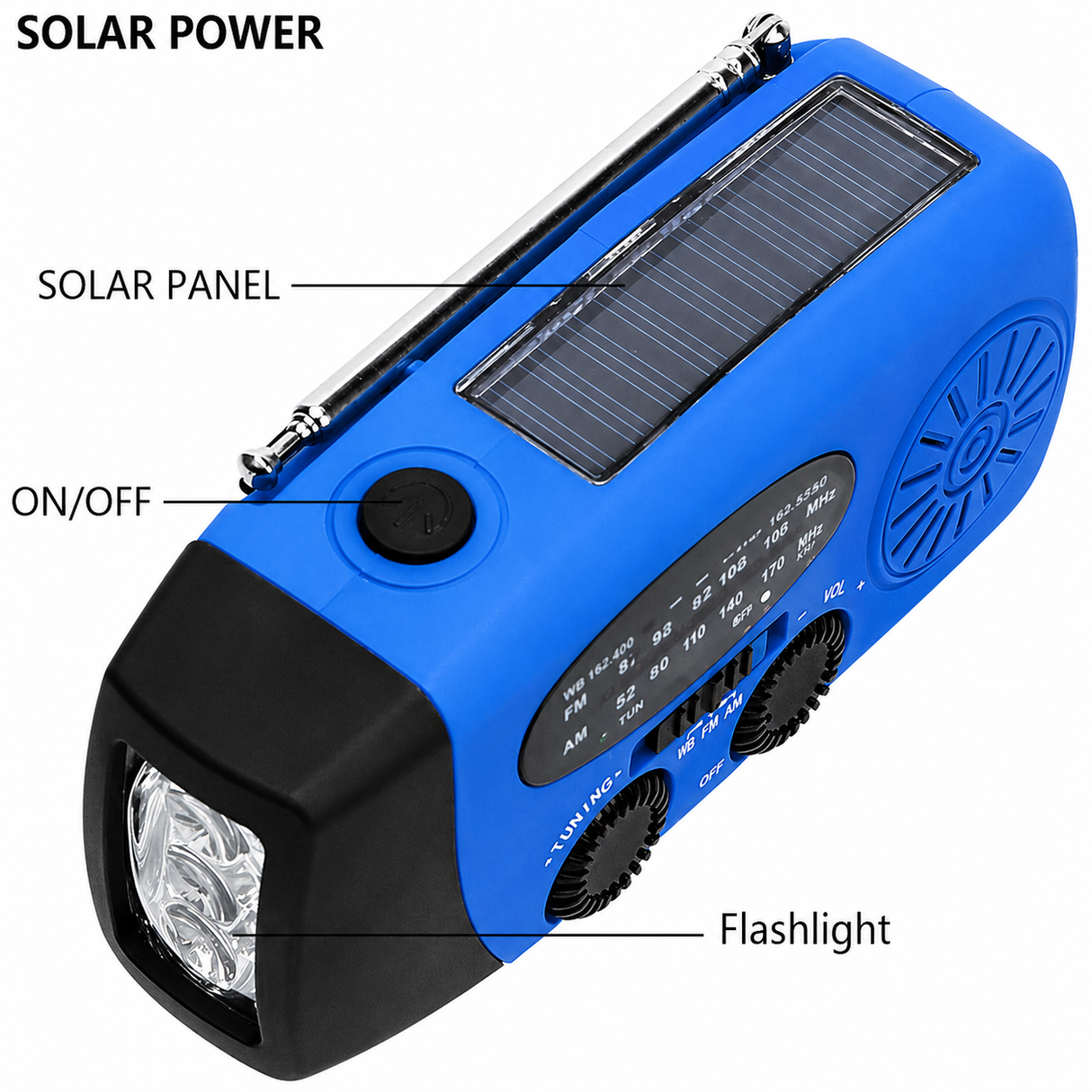 Starterversie Noodradio AM/FM – Compact 2.000mAh Powerbank– Solar, Dynamo & LED-zaklamp