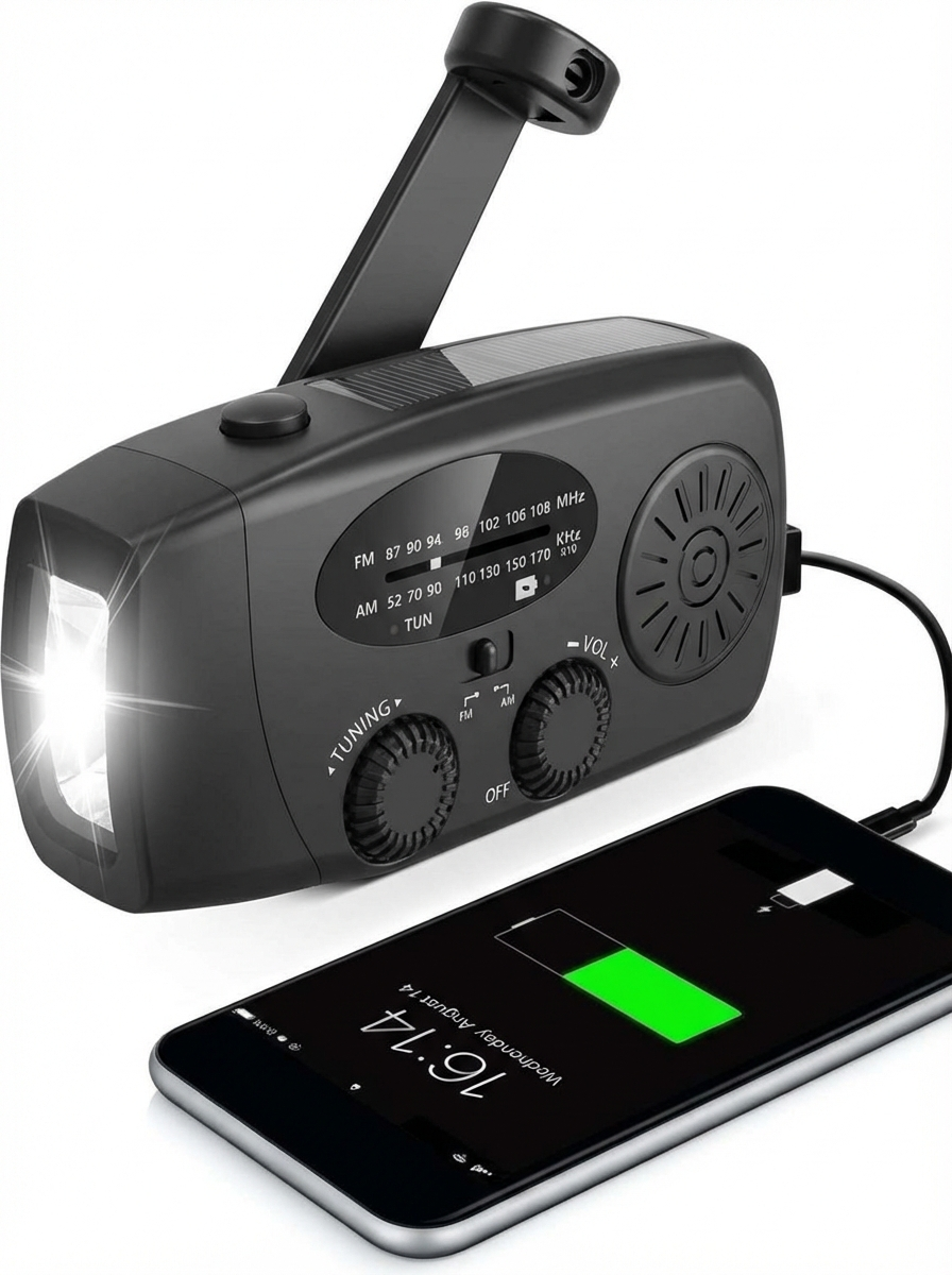 Starterversie Noodradio AM/FM – Compact 2.000mAh Powerbank– Solar, Dynamo & LED-zaklamp