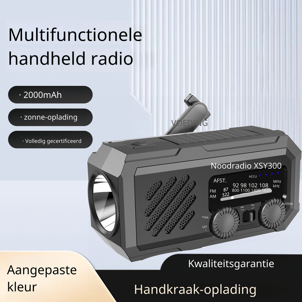 Noodradio XSY300 AM/FM & LED-zaklamp - 2.000mAh Powerbank – Solar & Opwindbaar