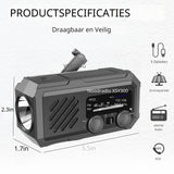 Noodradio XSY300 AM/FM & LED-zaklamp - 2.000mAh Powerbank – Solar & Opwindbaar