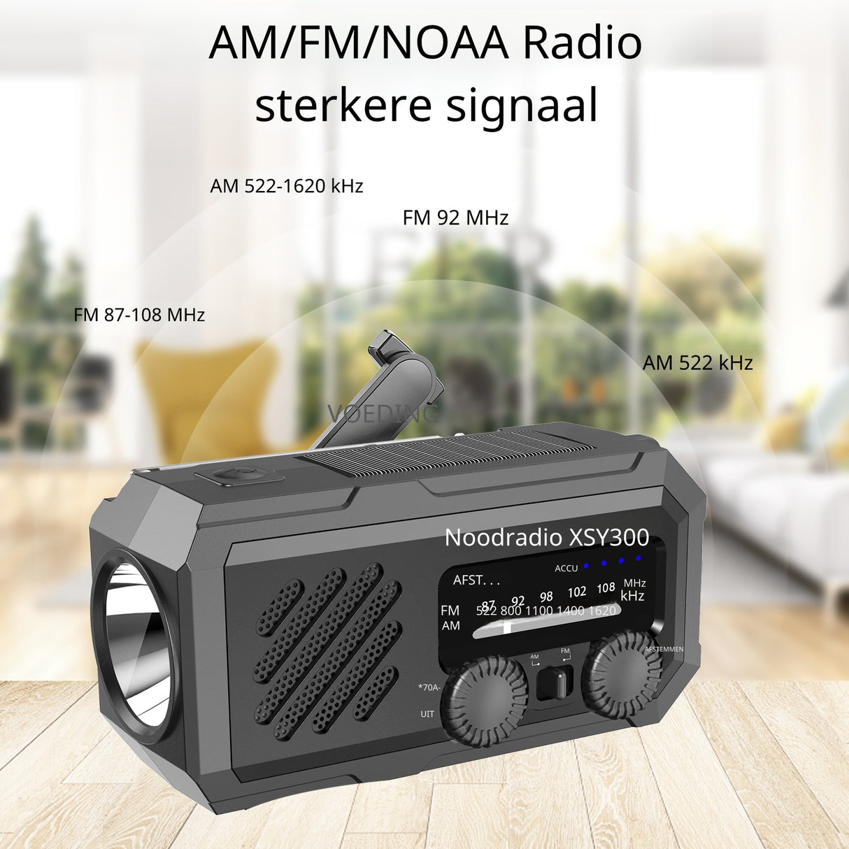 Noodradio XSY300 AM/FM & LED-zaklamp - 2.000mAh Powerbank – Solar & Opwindbaar
