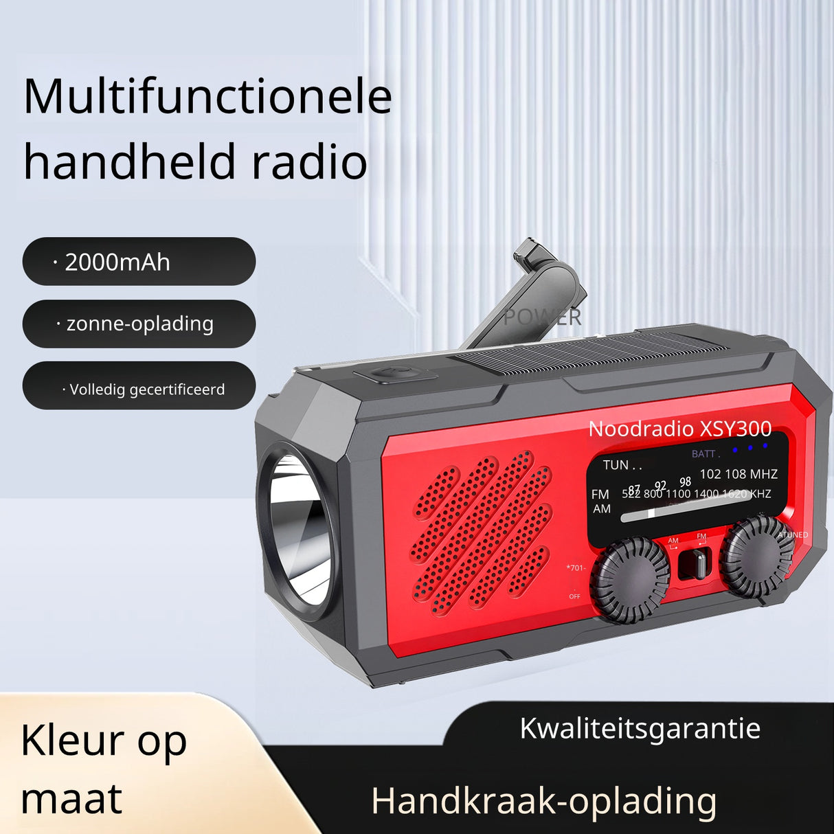 Noodradio XSY300 AM/FM & LED-zaklamp - 2.000mAh Powerbank – Solar & Opwindbaar