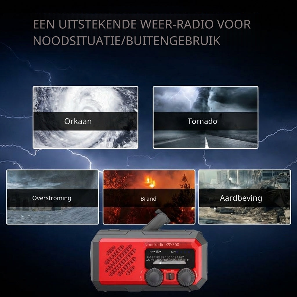 Noodradio XSY300 AM/FM & LED-zaklamp - 2.000mAh Powerbank – Solar & Opwindbaar