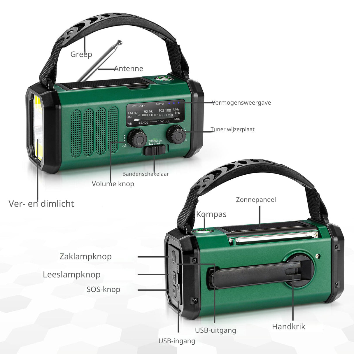 Noodradio XSY330 AM/FM – 10.000mAh Powerbank – Solar & Dynamo – IPX6 & LED-zaklamp
