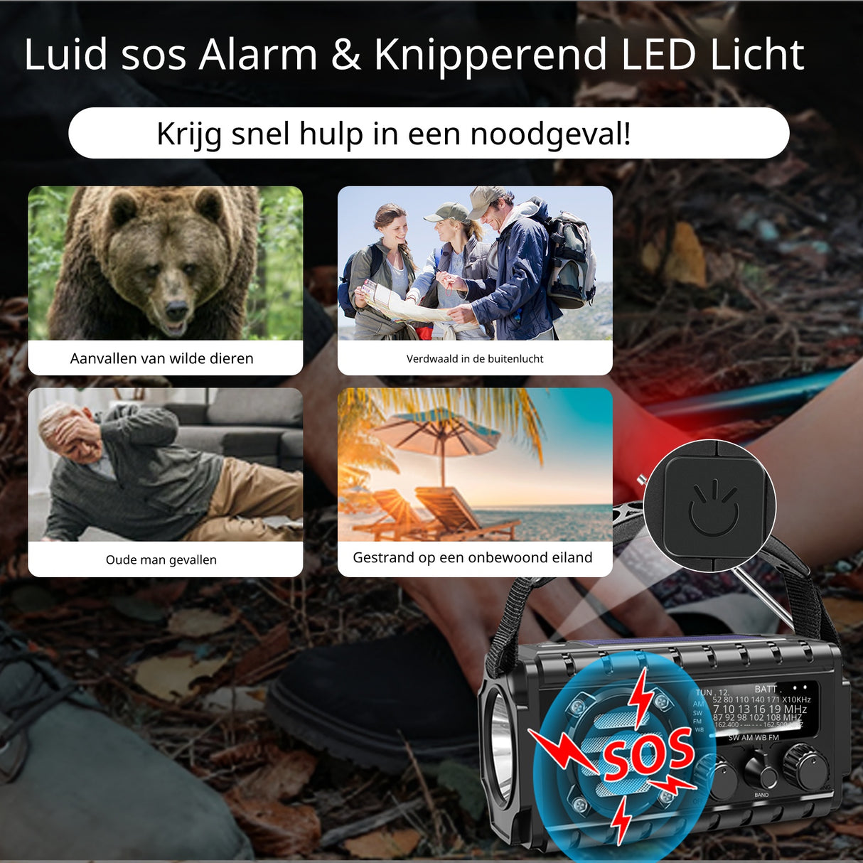 Noodradio XSY350 AM/FM/SW – 20.000mAh Powerbank – Solar, Dynamo, IPX6 & LED-zaklamp