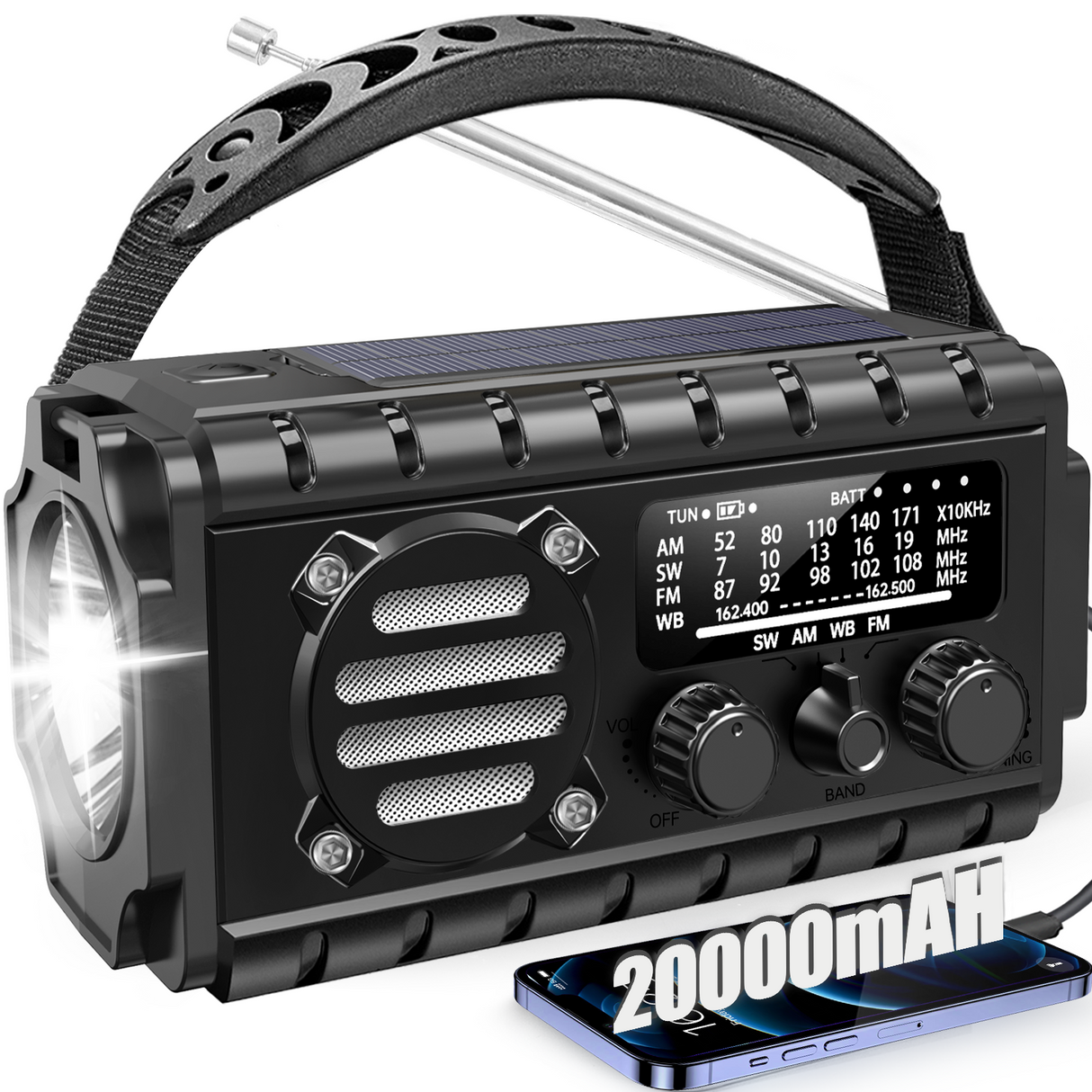 Noodradio XSY350 AM/FM/SW – 20.000mAh Powerbank – Solar, Dynamo, IPX6 & LED-zaklamp