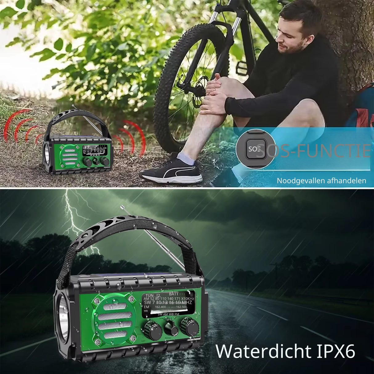 Noodradio XSY350 AM/FM/SW – 20.000mAh Powerbank – Solar, Dynamo, IPX6 & LED-zaklamp