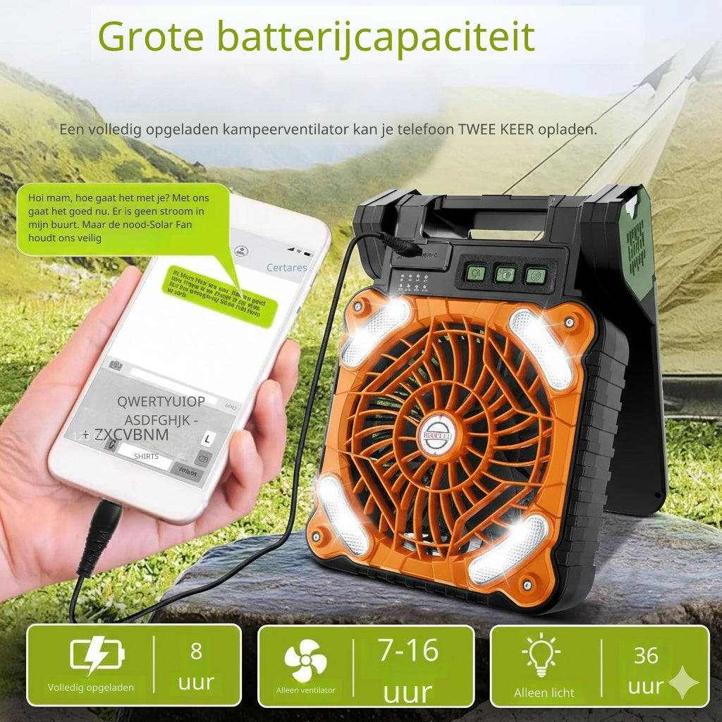 Campingventilator XSY99 – 5200mAh Solar, USB & LED-verlichting